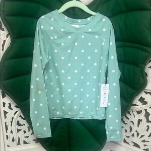 NWT Feather 4 arrow kids surf babe long sleeve Rashguard, mint / polka dots. 12
